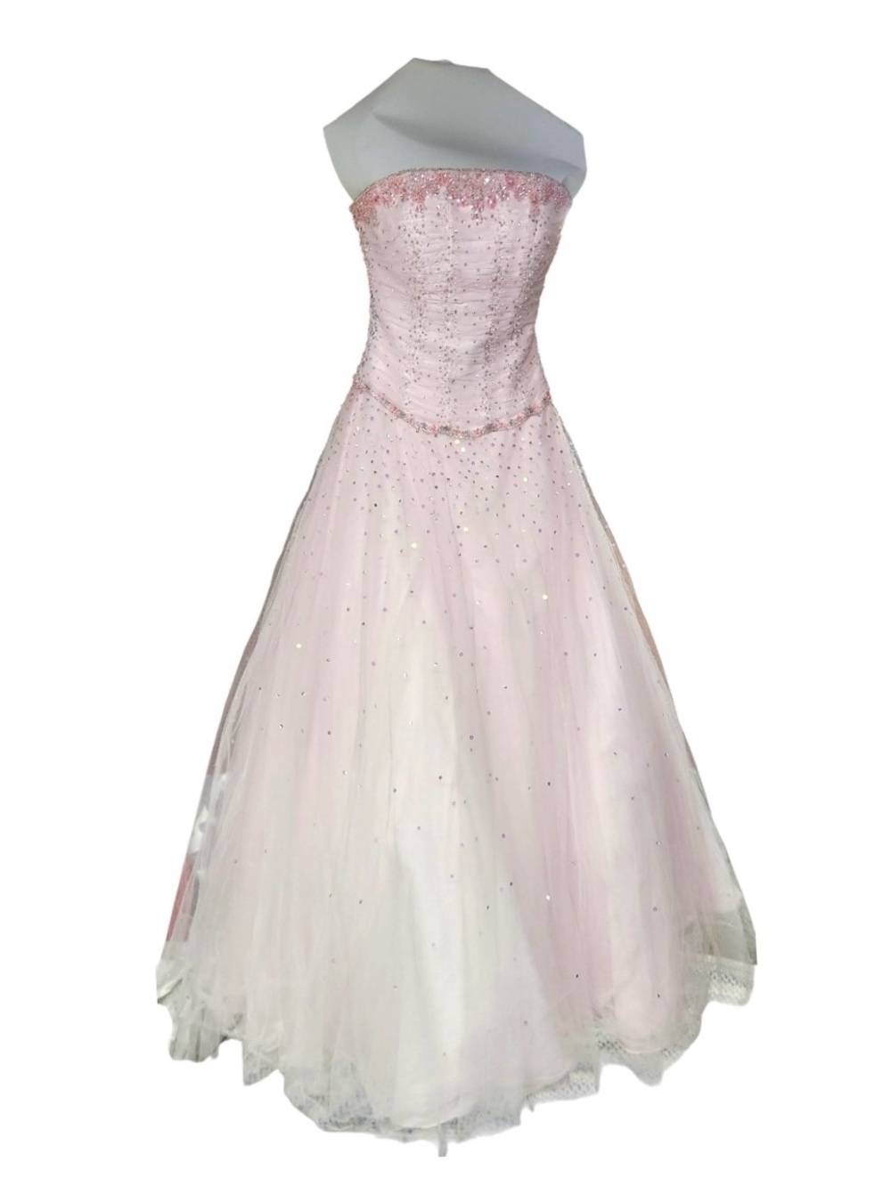 Mori Lee Strapless Beaded Embellished Bodice Light Pink Ball Gown Prom Dress S
